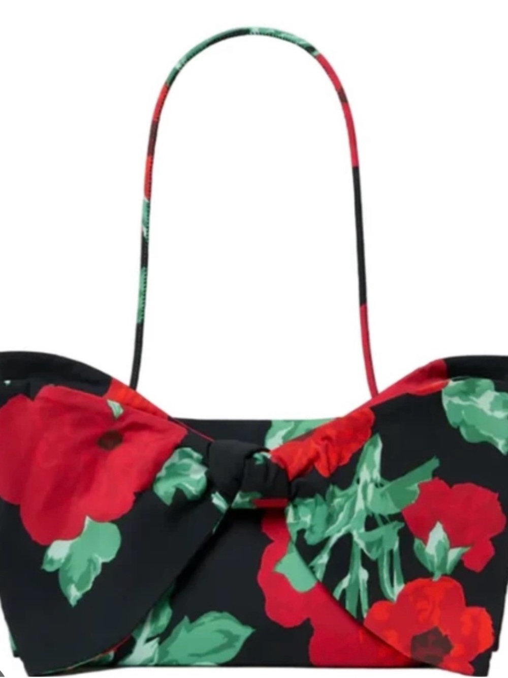 Loeffler Randall Black Shoulder Bag with Red & Green Floral Print